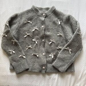 Elegant Gray Cardigan with Bow Details